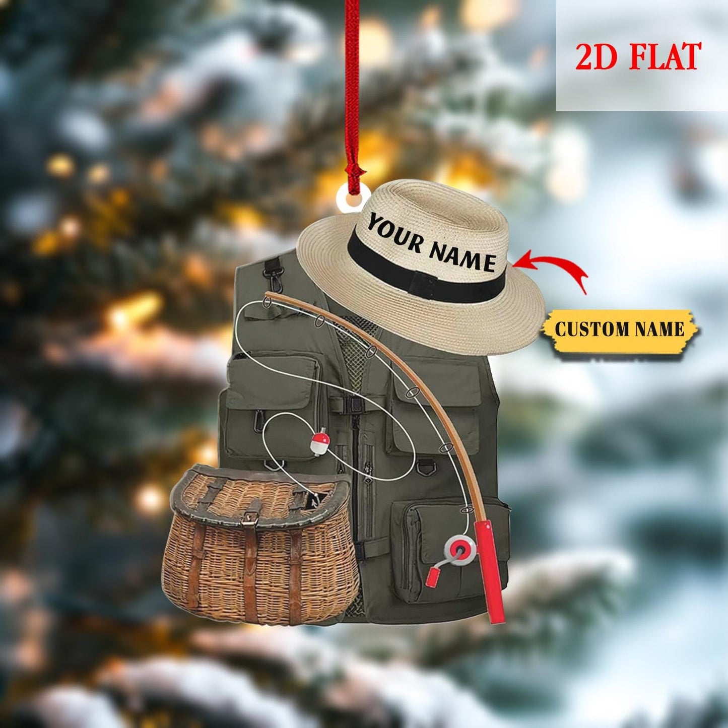 Personalized Fisherman 2D Flat Acrylic Ornament, Bass Fishing Christmas Ornament, Gift for Fishing Lovers, Bass Fishing Christmas Ornament