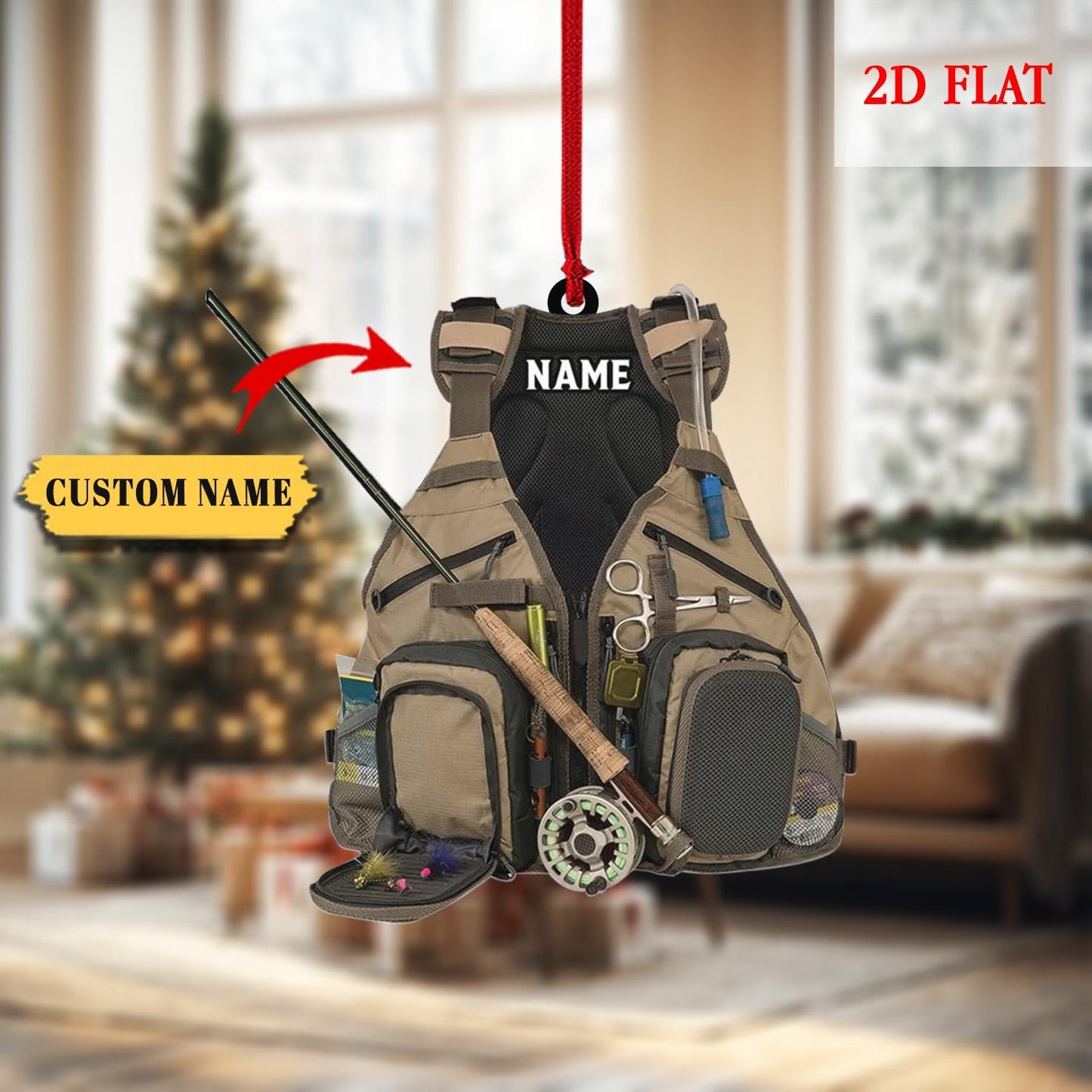 Personalized Fishing Gear Ornament, Gift for Fishing Lovers, Fishing Ornament for Dad, Bass Fishing Christmas Ornament, Lake Life Ornament