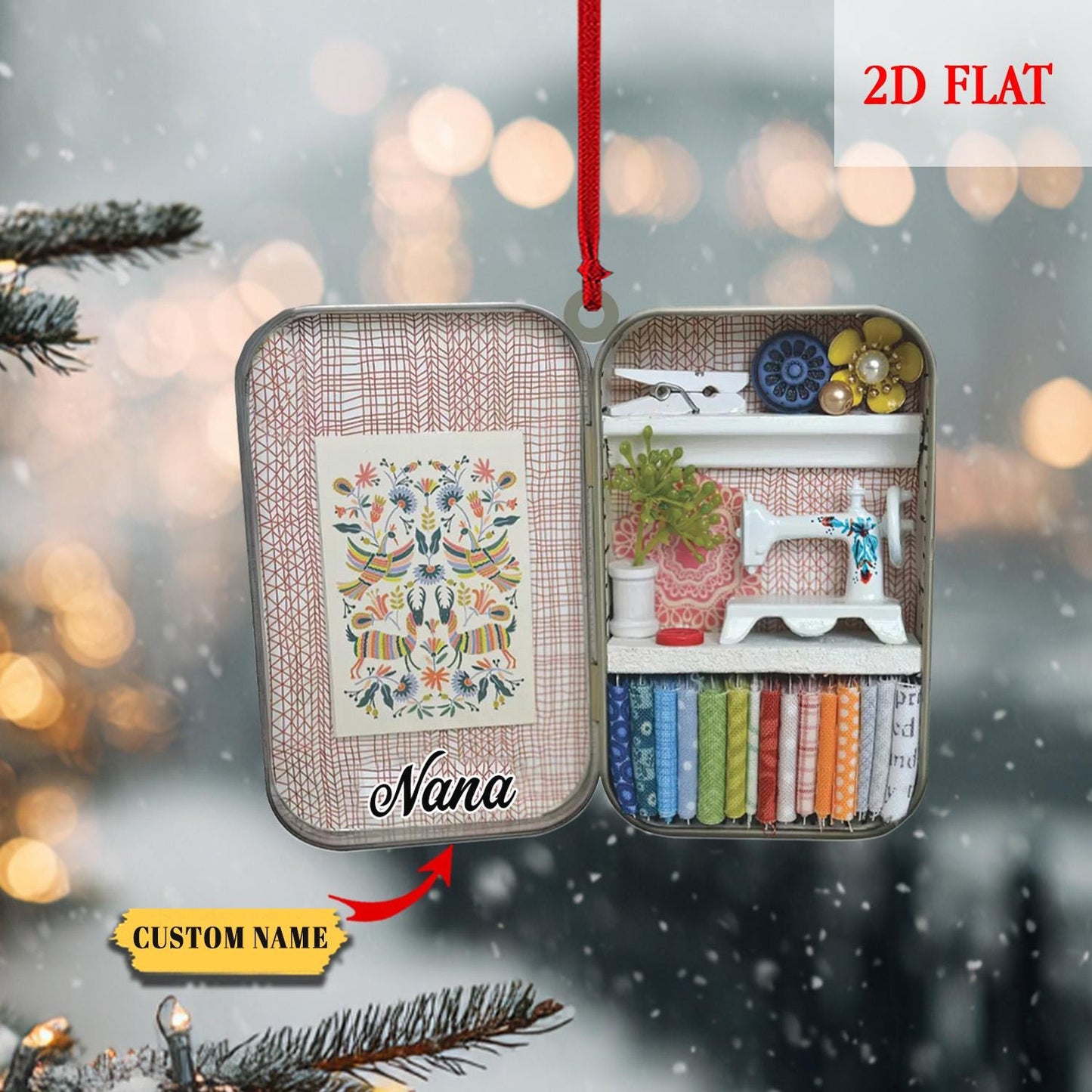 Personalized Sewing Box 2D Flat Christmas Ornament, Christmas Gift For Friend, Gift for Sewing Lovers, Gift For Mom, Sewing Ornament Decor