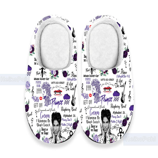 Prince Purple Rain Music 3D All Over Print Indoor Slipper, Custom Rubber Slippers, Winter Slippers, Lightweight Rubber Sole, Cotton Slipper