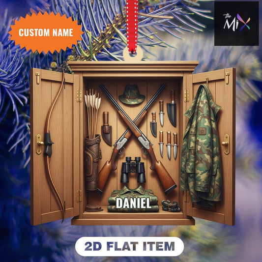Personalized Hunting Cabinet Christmas Ornament, Hunting Gear Holiday Tree Decoration, Xmas Tree Decor, Gift For Him