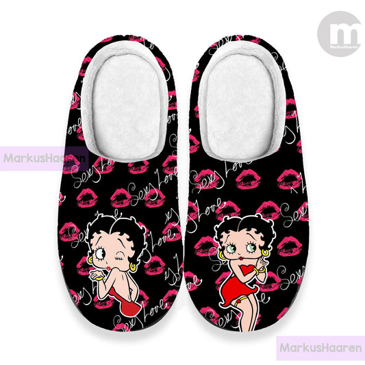 Personalized Name Betty Boop 3D All Over Print Slipper, Winter Indoor Slipper, Custom Rubber Slipper, Cotton Slipper, Christmas Slippers