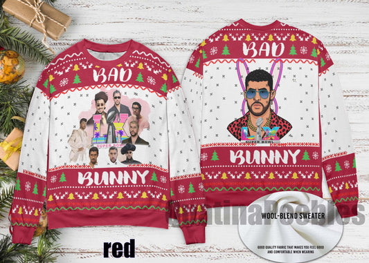 Bad Bunny Bowl 2026 Halftime Show Christmas Sweater, Bad Bunny Ugly Christmas Sweater, Benito Bowl Sweater for Family,Christmas Ugly Sweater