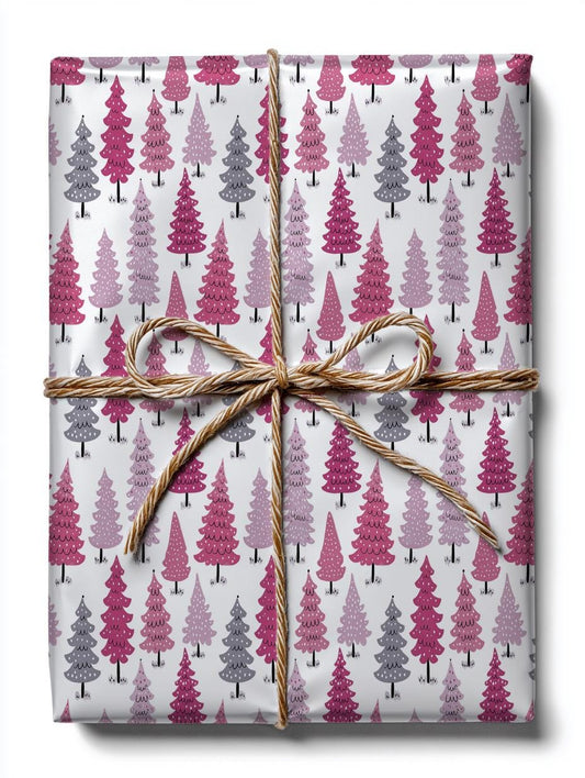Pink Christmas Trees Wrapping Paper - Perfect for Baby Showers, Birthdays, Parties, Gift Wrap, and Celebrations, Unique Gift Giving