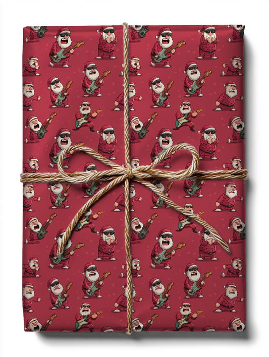 Funny Santa Playing a Guitar Wrapping Paper: Perfect Music gift wrap, Custom Wrapping Paper, Modern Christmas Paper, Gifting For Men