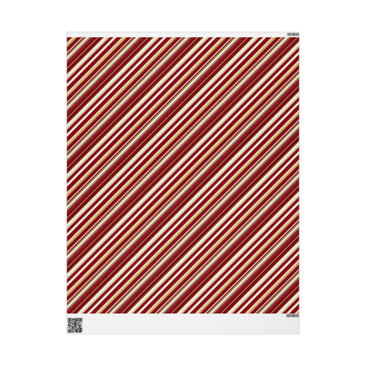 Vintage Christmas Wrapping Paper Red Gold Stripes | Paper Rolls Classy Gift Wrap | Elegant Holiday Packaging | Luxury Festive Gift Wrap