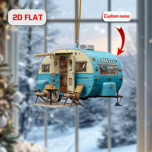 Personalized Camper Ornament, Custom Name Christmas Decoration, RV Trailer Holiday Keepsake, Travel Gift for Camper Van or Adventure Lover