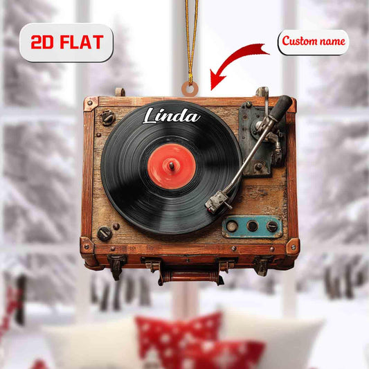 Personalized Record Player Ornament, Custom Name Vinyl Turntable Christmas Decoration, Retro Music Lover Gift, Holiday Tree Keepsake