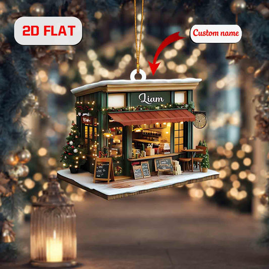 Personalized Coffee Shop Ornament, Custom Name Christmas Decoration, Café Holiday Keepsake, Barista Gift, Coffee Lover Tree Ornament