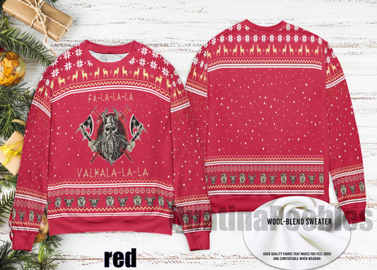 Viking Valhalla Ship Ugly Christmas Sweater, Fa La La Valhalla Holiday Ugly Sweater, Viking Ugly Sweater Xmas, Gift For Men Women,