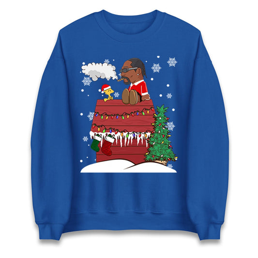 Snoop Dogg Christmas Jumper, Funny Santa Weed Tee, Cool Xmas Gift for Men Women, Snoopy Parody Holiday Sweatshirt, Hip Hop Festive Top