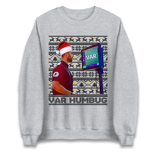 Funny VAR Humbug Christmas Jumper, Ugly Xmas Football Referee Hoodie, Spoof Soccer Fan T Shirt, Humorous Festive Gift Sweatshirt