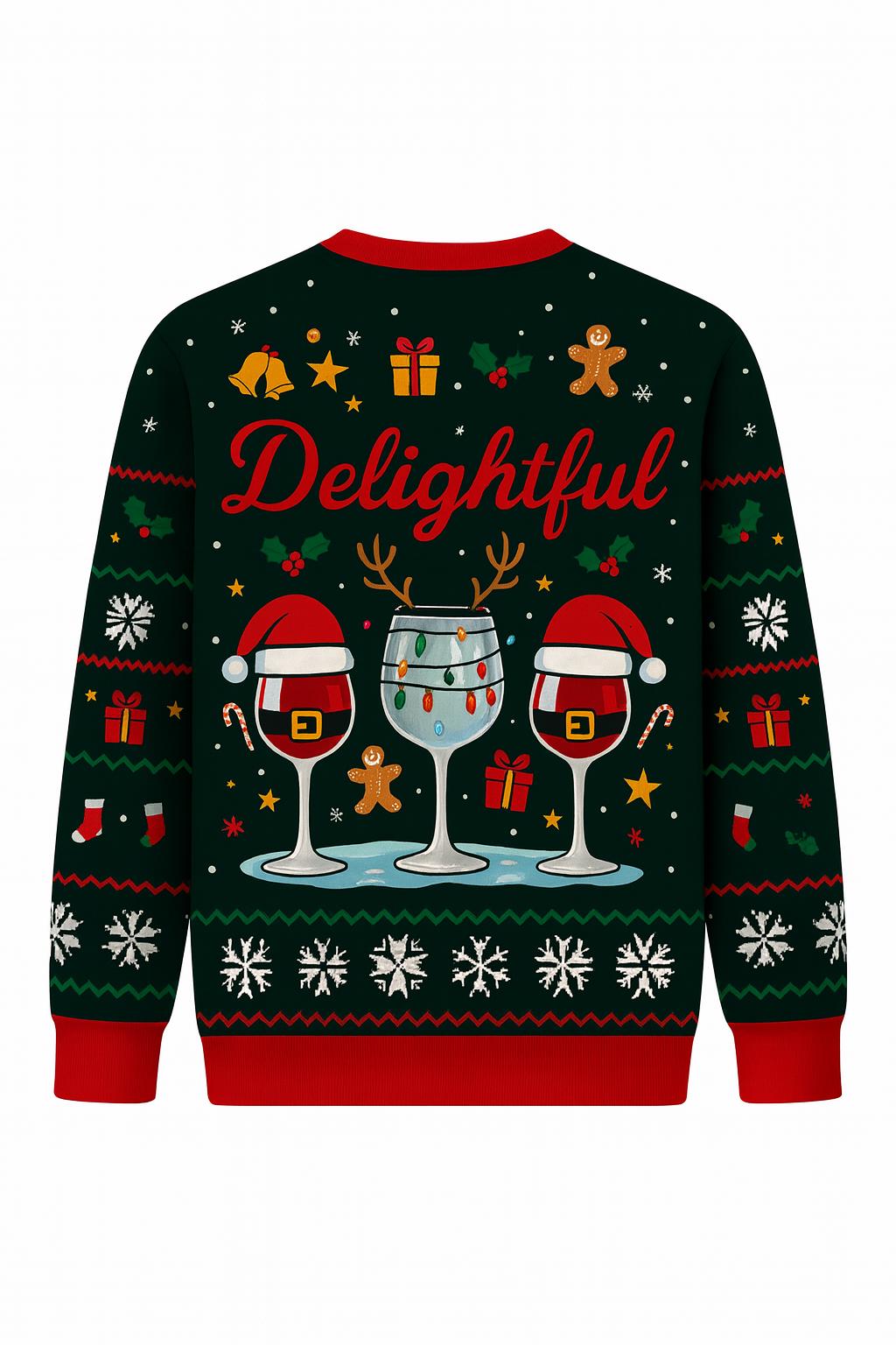 Ugly Christmas Sweater Wine Glasses, Funny Holiday Drinking Xmas Sweatshirt, Party Outfit, Festive Winter Gift Pullover
