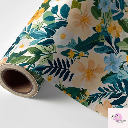 Tropical Floral Wrapping Paper: Vibrant Botanical Print on Eco-Friendly Matte Paper