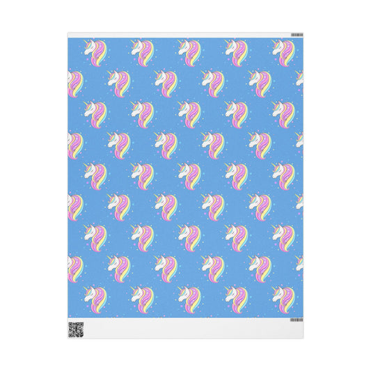 Magical Unicorn Gift Wrap: Blue Kids Wrapping Paper for Parties