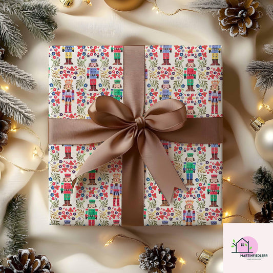 Nutcracker Wrapping Paper: Vintage Floral Toy Soldier, Festive Gift Wrap
