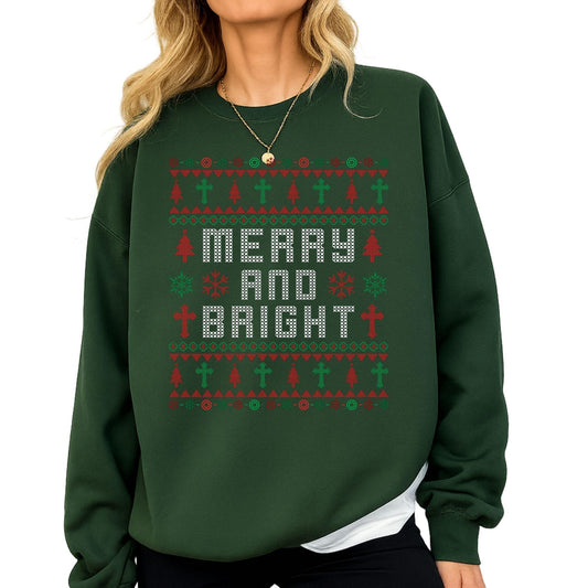 Merry & Bright Retro Christmas Sweatshirt: Ugly Party, Festive Crewneck