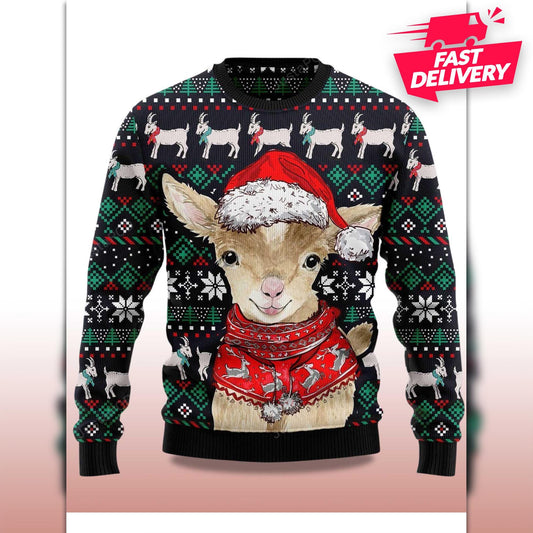 Cute Goat Santa Christmas Ugly Sweater, Family Matching Outfit, Friends Party, Hoodie Xmas Gifts, funny Shirt For Dad, Gift For Husband