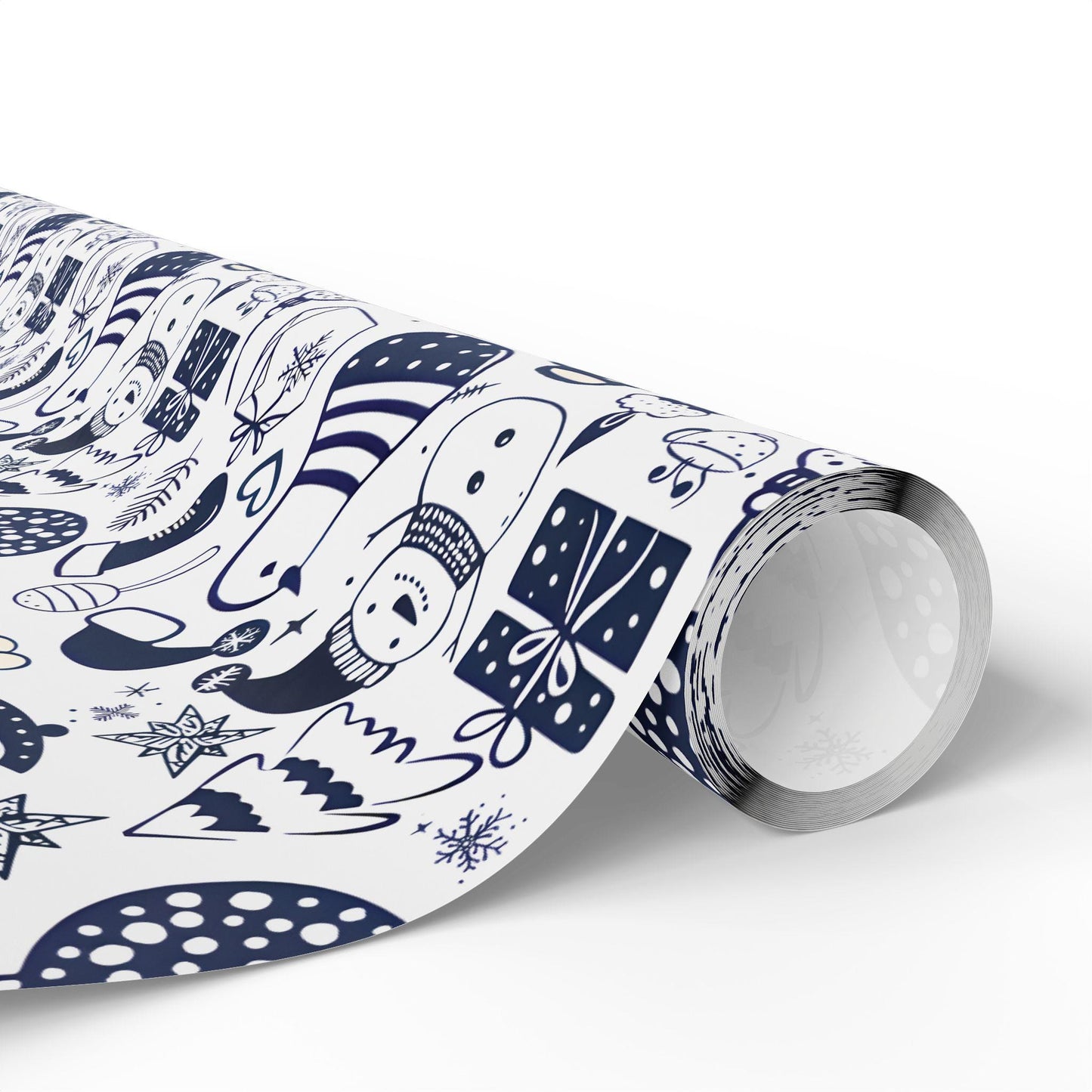 Wrapping Papers - Navy Blue Hand Drawn Christmas Gift Wrap, Holiday Wrapping Paper, Festive Gift Wrap, Doodle Art