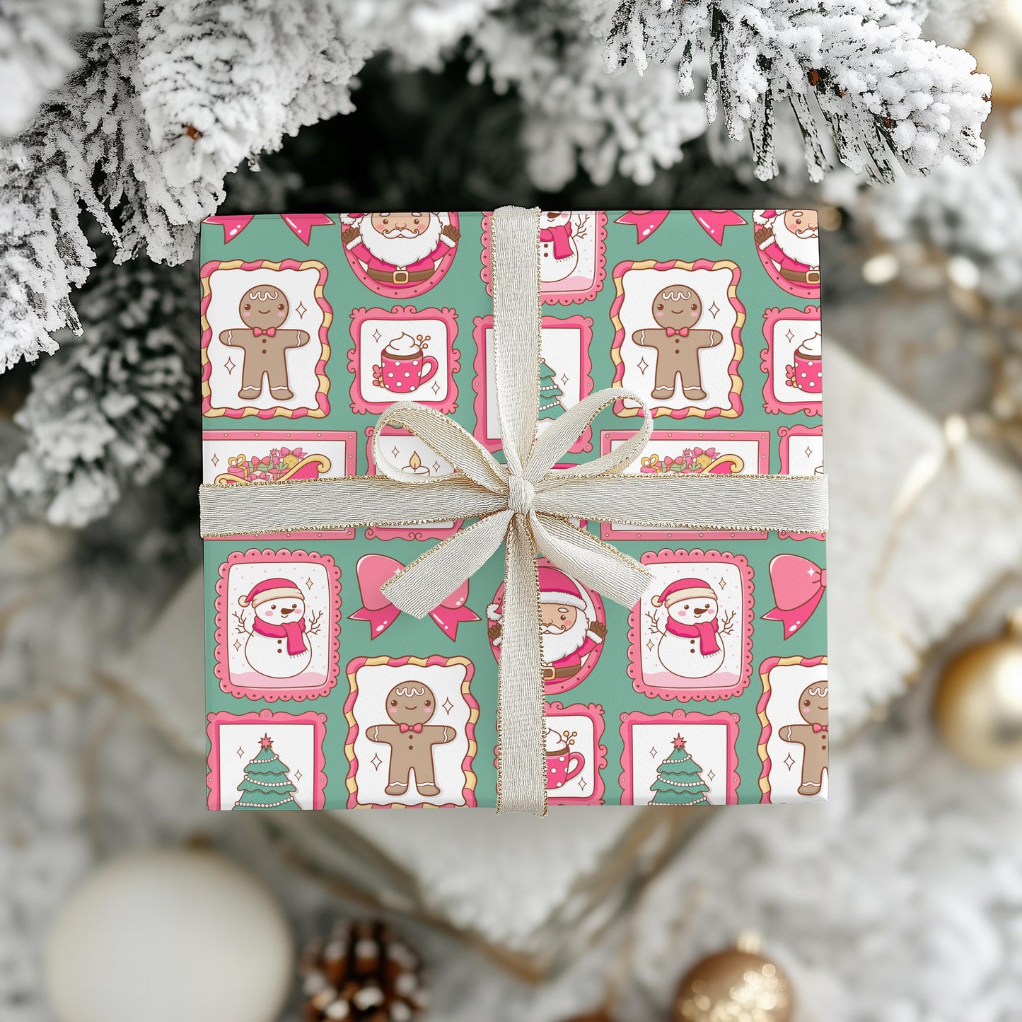 Cute Pink Wrapping Papers, Kids Christmas Bright Green & Pink Gift Wrap, Bright, Preppy Girls Gift