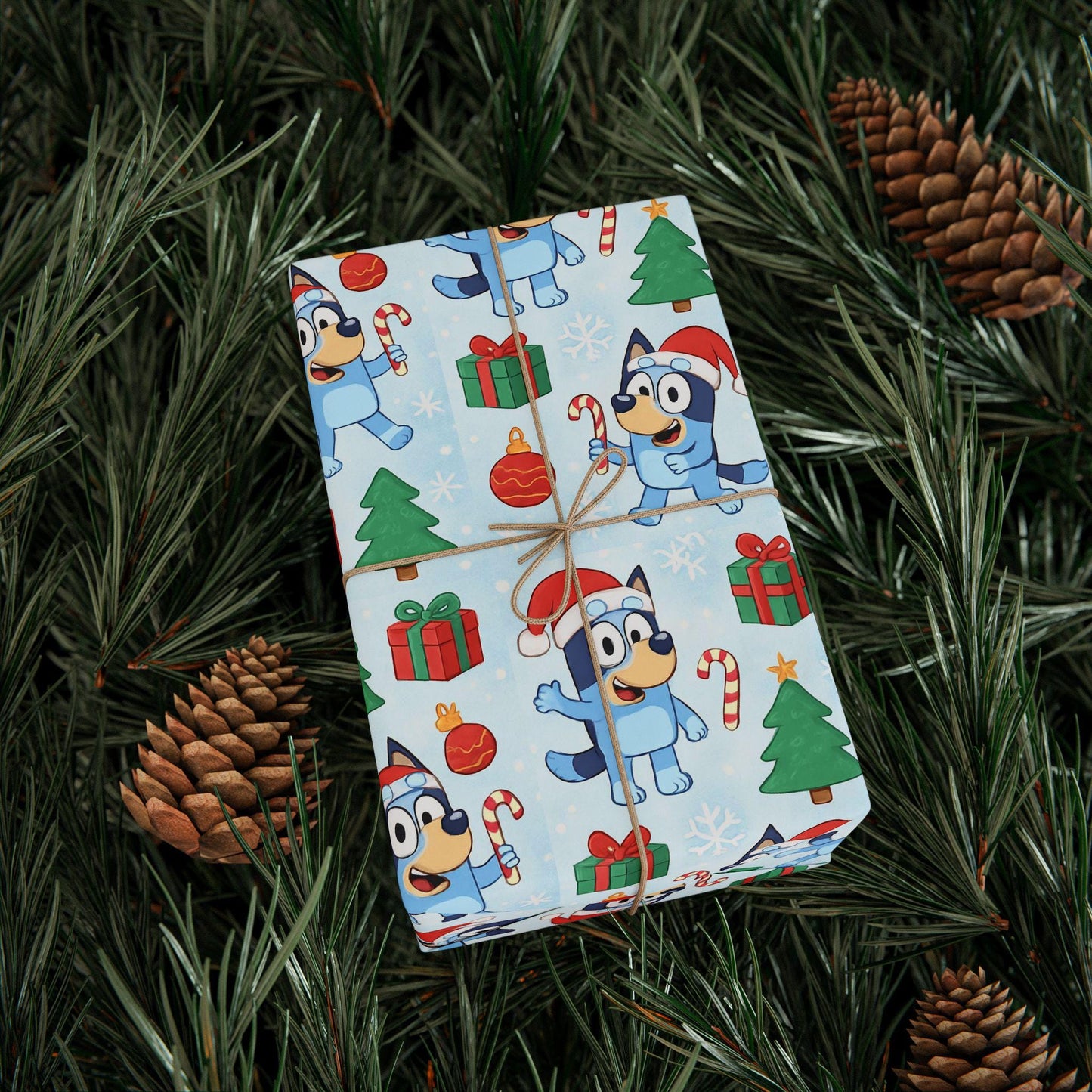 Cartoon Dog Christmas Wrapping Paper, Cute Holiday Gift Wrap with Santa Hat Dog, Festive Kids Party Gift Wrap Sheets