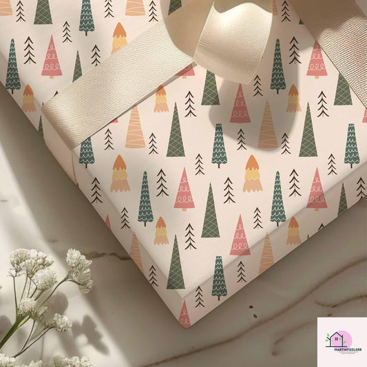 Modern Christmas Tree Wrapping Paper: Scandinavian Holiday Style