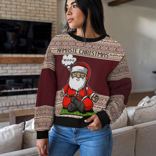 Namaste Christmas Ugly Sweater, Funny Yoga Santa Sweatshirt for Men Women, Holiday Meditation Xmas Jumper, Cozy Party Gift Sweater