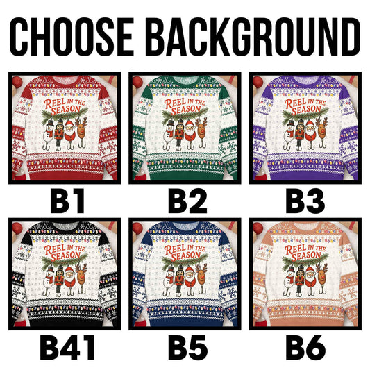 Funny Fishing Ugly Christmas Sweater, Reel in The Season Holiday Sweatshirt, Fisherman Xmas Jumper, Novelty Holiday Party Outfit