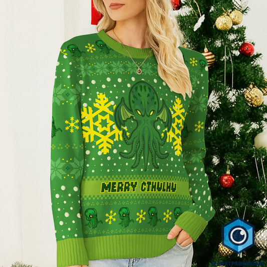 Merry Cthulhu Christmas Ugly Sweater, Merry Cthulhumas Holiday Sweater, Christmas Sweatshirt, Gift for Sci-Fi Lovers, Ugly Sweater Print