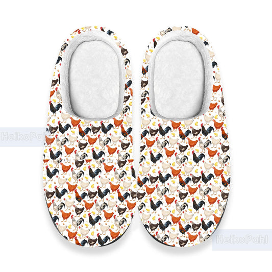 Chicken 3D All Over Printed Slippers, Chicken Winter Slippers, Custom Rubber Slippers, Lightweight Rubber Sole, Cotton Slipper, Chicken Gift