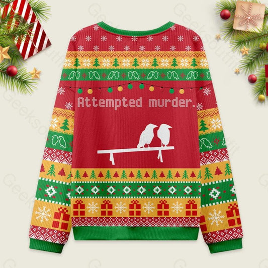 Bird Attempted Murder Red Ugly Sweatshirt, Bird Ornithology Ugly Christmas Sweater, Holiday Crewneck Sweater, Ugly Christmas Sweatshirt 2026