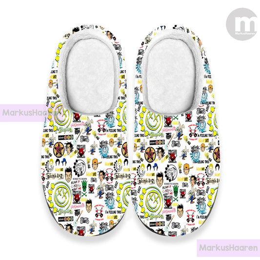 Personalized Name Blink-182 Band 3D All Over Print Slipper, Custom Rubber Slipper, Winter Slipper, Cotton Slipper, Christmas Slippers