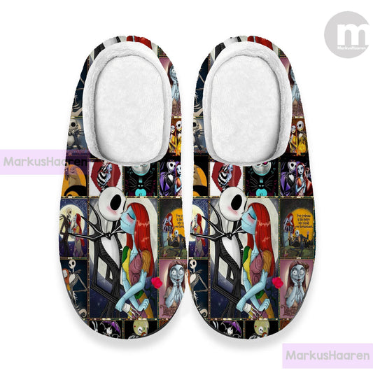 Personalized Nightmare Before Christmas 3D All Over Print Slipper, Custom Rubber Slipper, Winter Slipper, Cotton Slipper, Christmas Slippers