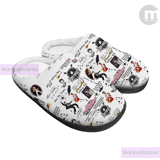 Personalized Name Elvis Presley Music 3D All Over Print Slipper, Custom Rubber Slipper, Cotton Slipper, Winter Slipper, Christmas Slippers