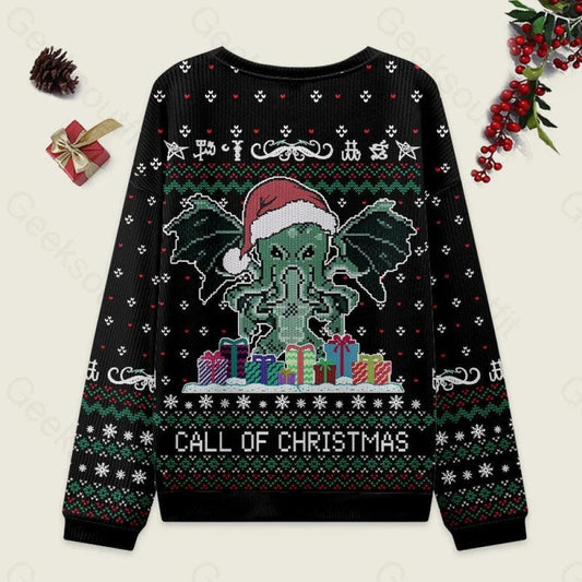 Call Of Christmas Black Merry Octomas Sweater, Octopus Santa Hat Ugly Christmas Sweater, Funny Xmas Sweater, Ocean Animal Holiday Gift