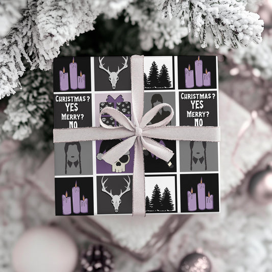 Wednesday Christmas Wrapping Paper: Xmas Goth Black Purple Gift Wrap