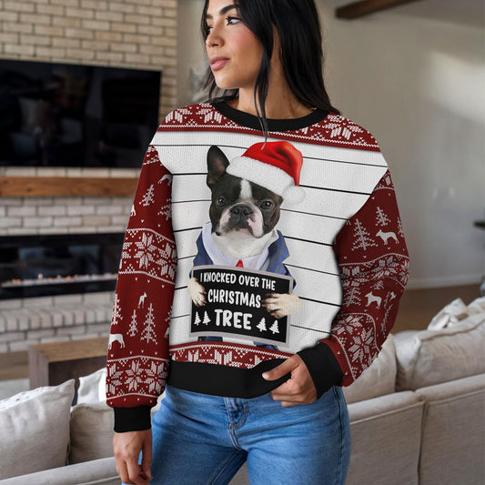 Funny Dog Christmas Sweater For Men Women, I Knocked Over the Christmas Tree Holiday Sweatshirt Gift for Dog Lovers, Pet Humor Ugly Xmas Top