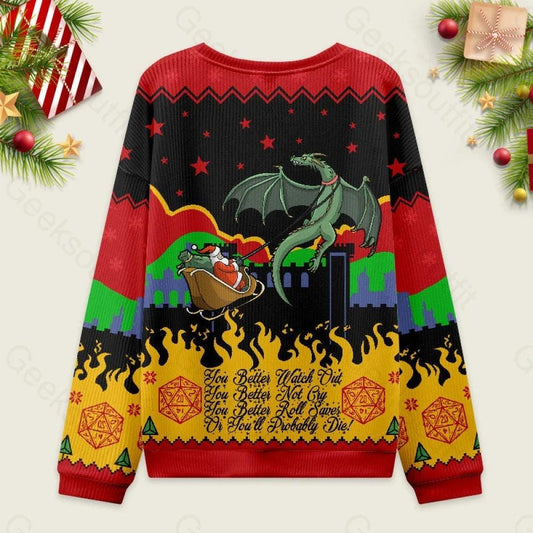 D20 Dungeons & Dragons Seven Dice A-Rolling Ugly Christmas Sweater, BG3 Ugly Christmas Sweatshirt, Xmas Holiday Ugly Sweater