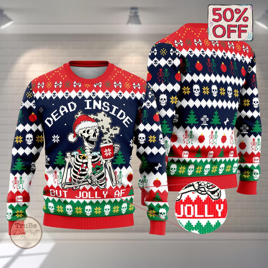 Funny Horror Christmas Ugly Sweater, Dead Inside Skeleton Christmas Sweater,Best Ugly Sweater Gifts For Women, Coworkers,Friends On Birthday