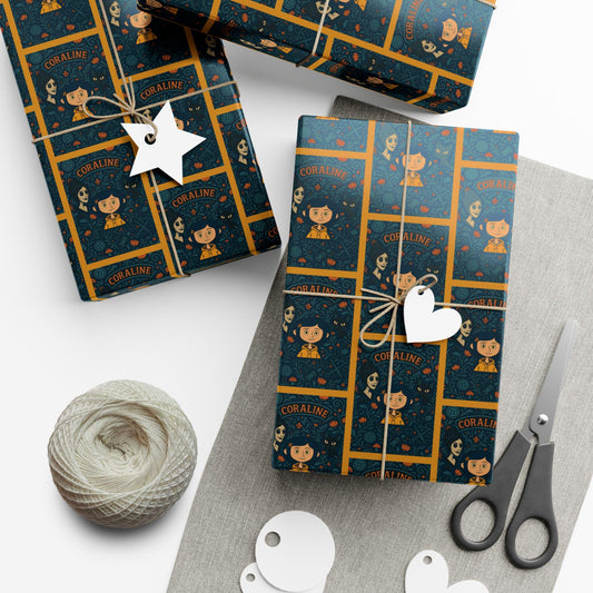 Wrapping Paper, Coraline Movie Wuss Puss Cat and Other Mother Gift Wrap with Buttons