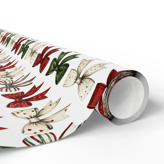 Christmas Bow Wrapping Paper | Holiday Gift Wrap | Red and Green Ribbon Design | Festive Christmas Packaging | Rustic Holiday Decor