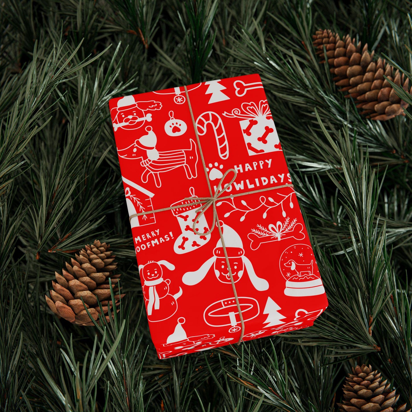 Dog Gift Wrap Paper, Hand Drawn Doodle Drawings in Red and White, DOGGY Wrapping Papers, Puppy Gift Wrap