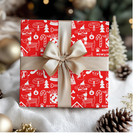 Dog Gift Wrap Paper, Hand Drawn Doodle Drawings in Red and White, DOGGY Wrapping Papers, Puppy Gift Wrap