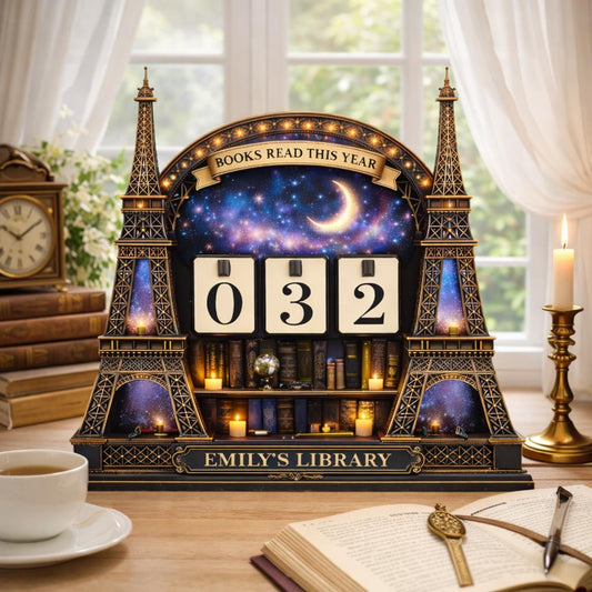 Personalized Eiffel Tower Book Counter, Celestial Paris Decor