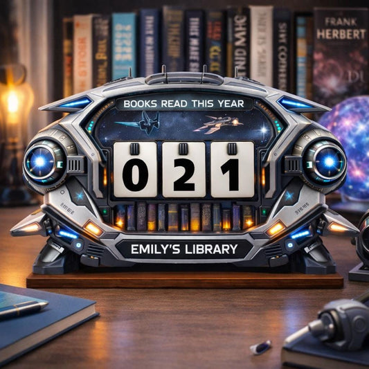 Personalized Book Tracker – Futuristic Library Decor, Reading Counter Display