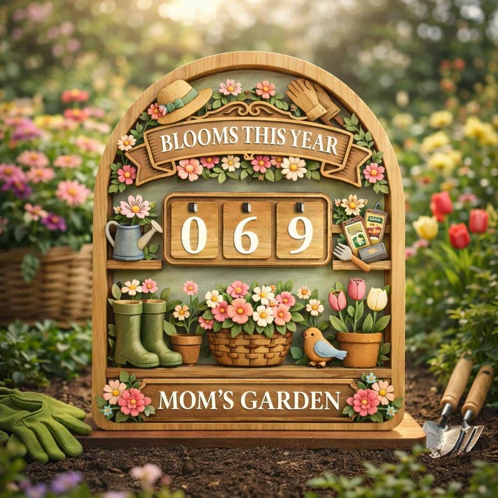 Wooden Garden Bloom Tracker Sign, Mom's Garden Decor, Flower Blooms Counter