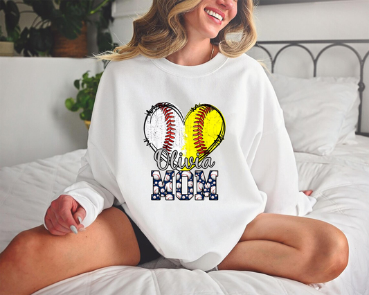 Ball Mom Heart Baseball Softball Mama Women Mothers Day 2025 Sweatshirt