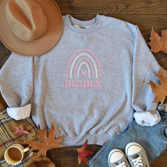 Mama Boho Rainbow Sweatshirt, Embroidered Shirt, Crewneck Sweatshirt, Mama Rainbow Sweater, Mama Boho Shirt, Cute Mom Shirt