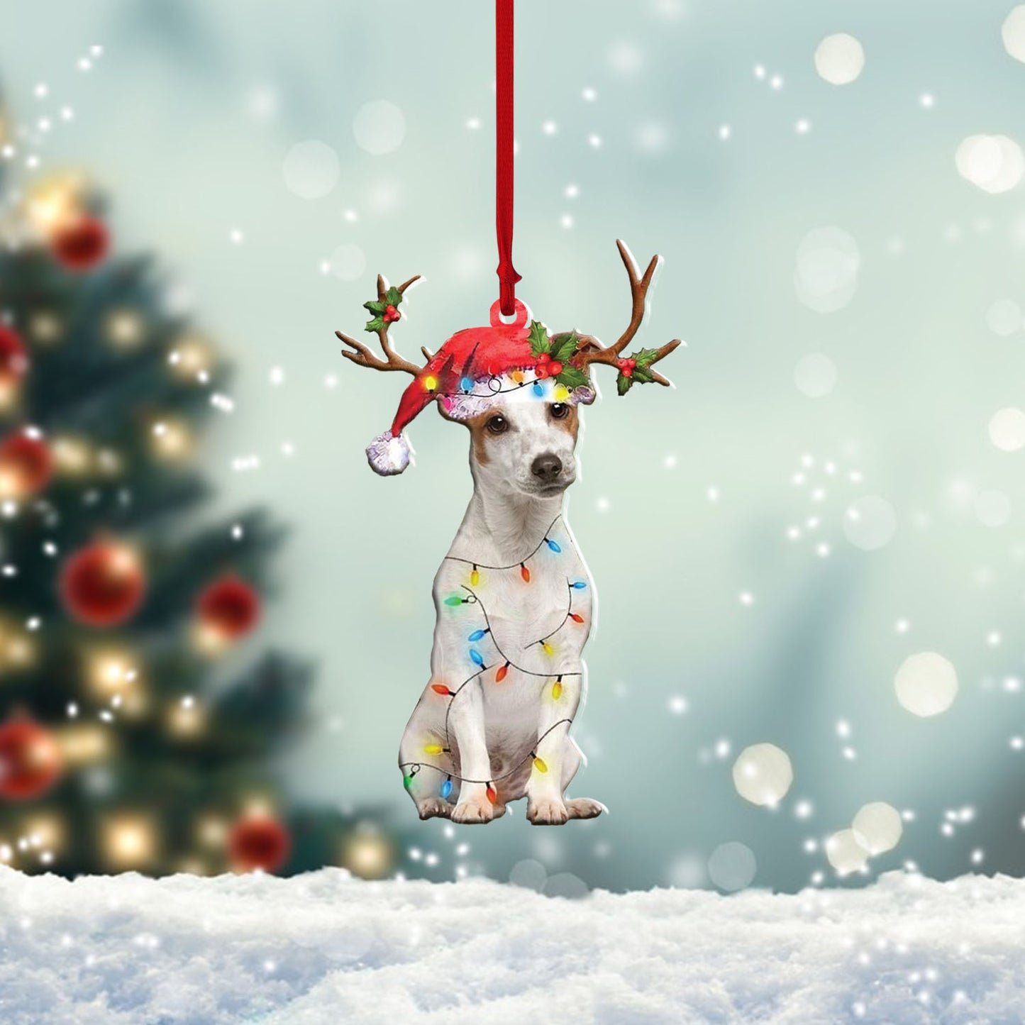 Jack Russell Christmas Lights Shape Mica Plastic Ornament, Ornament Decoration, Ornament Christmas - TeeZworldVN