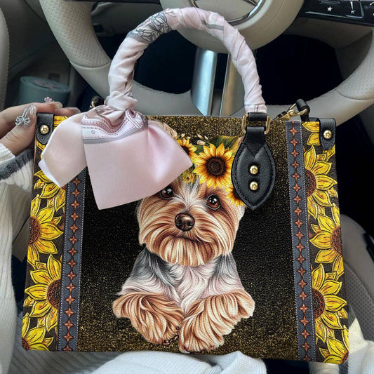 Yorkie Leather Bag You Are My Sunshine